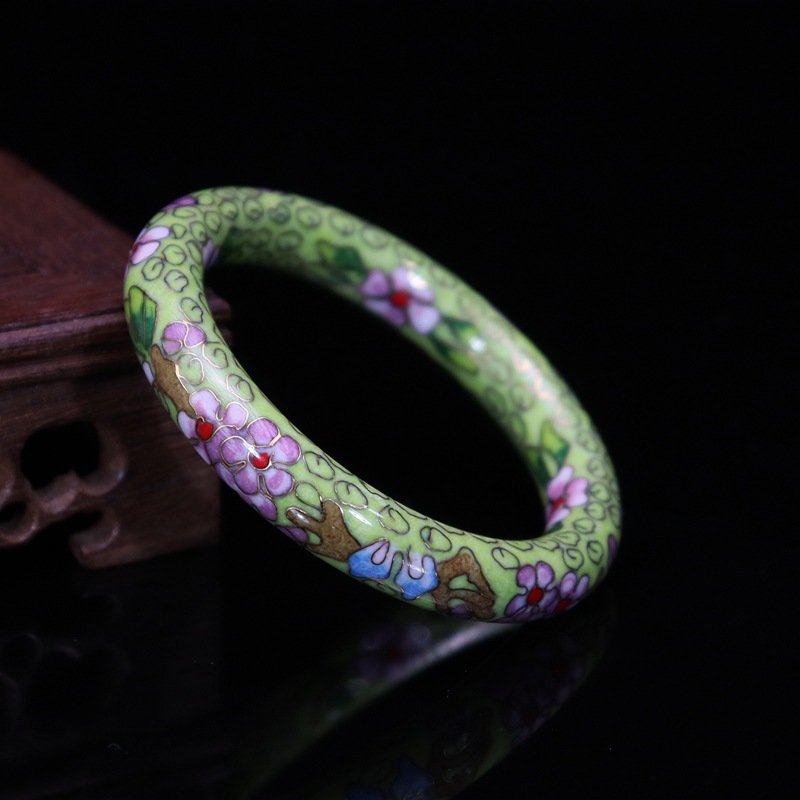 Beijing Cloisonne Classical Ethnic Style Jewelry Traditional Copper body Cloisonne Enamel 12# Round Bracelet (Plated with Real gold)