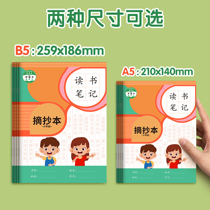 a5b5 Reading Notebook: Good Words, Good Sentences, Good Paragraphs Excerpt Book, Reading Record Book, Primary School Students' Chinese Reading Reflections Specification image