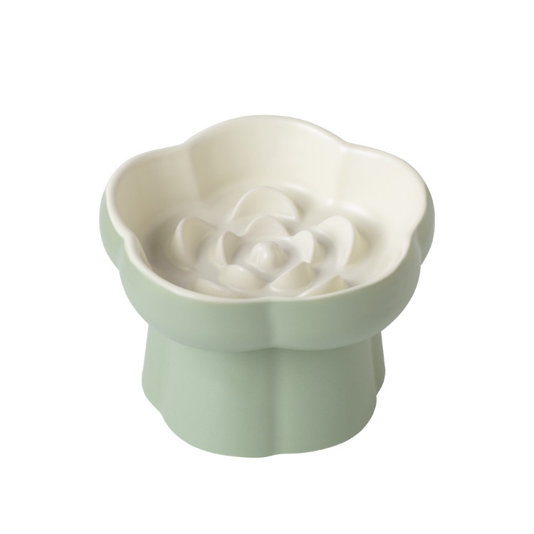 Pet slow food bowl, high-footed ceramic cat bowl, dog bowl, small dog and cat slow food, anti-choking and anti-knocking, neck-protecting slanted bowl Item Picture