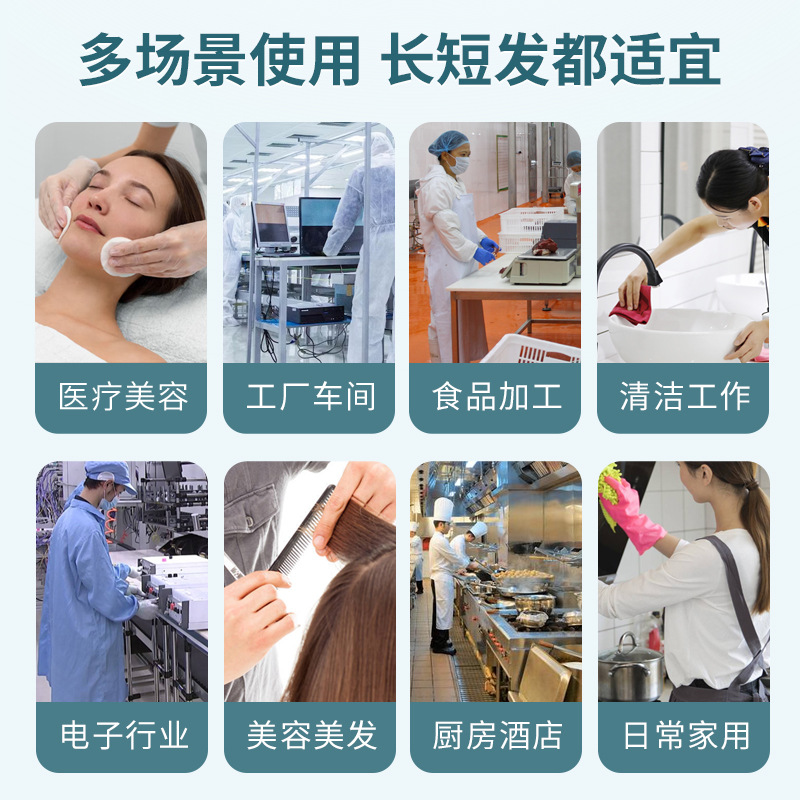 Disposable non-woven fabric strip cap, head cover, hairnet cap, dust-proof and breathable, food factory kitchen workshop work cap Application Scenario