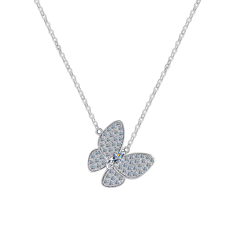 New pure silver Moissan full diamond butterfly wing necklace, a rare and versatile 2026 new silver pendant jewelry necklace Application Scenario