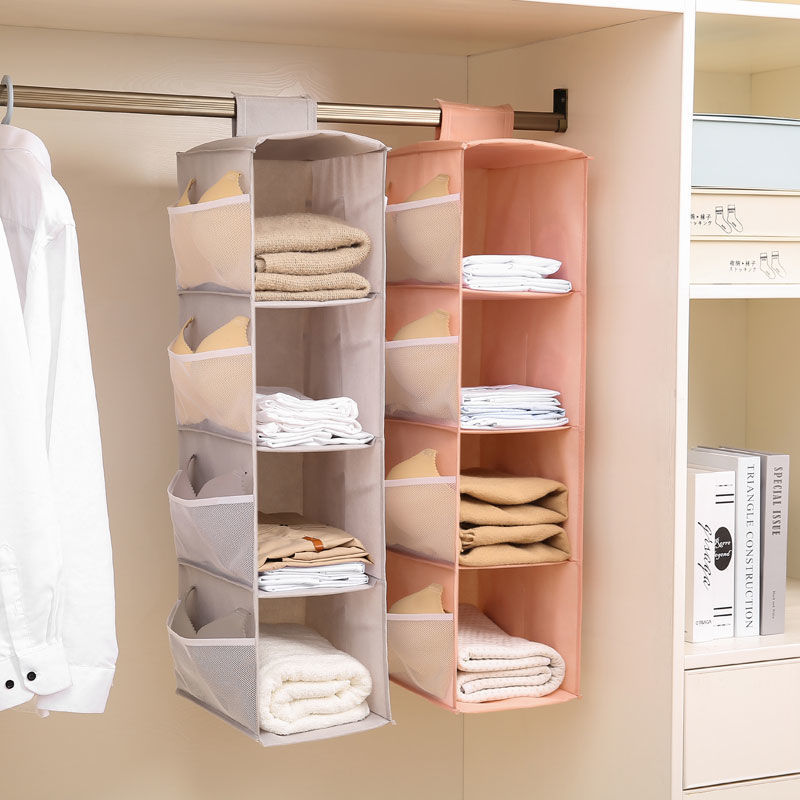 Wardrobe storage hanging bag, three-dimensional hanging multi-functional bag, clothing storage bag, fabric underwear organizing hanging bag Application Scenario