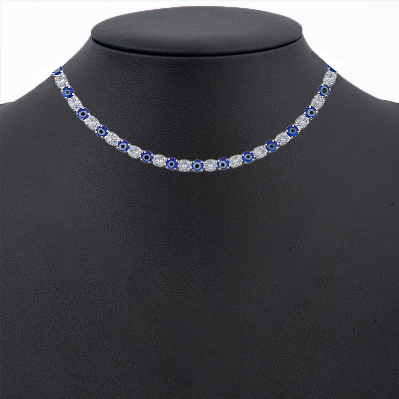 A new Amazon cross-border European and American cat's eye colored zircon necklace with a single-layer design sense, trendy and individual rhinoceros necklace details Picture