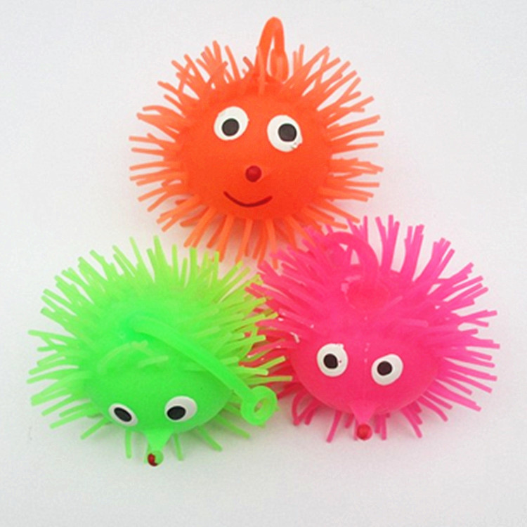 Glowing hedgehog, shining, elastic, fluffy ball with rope, massage and release ball, soft children's street stall toys details Picture