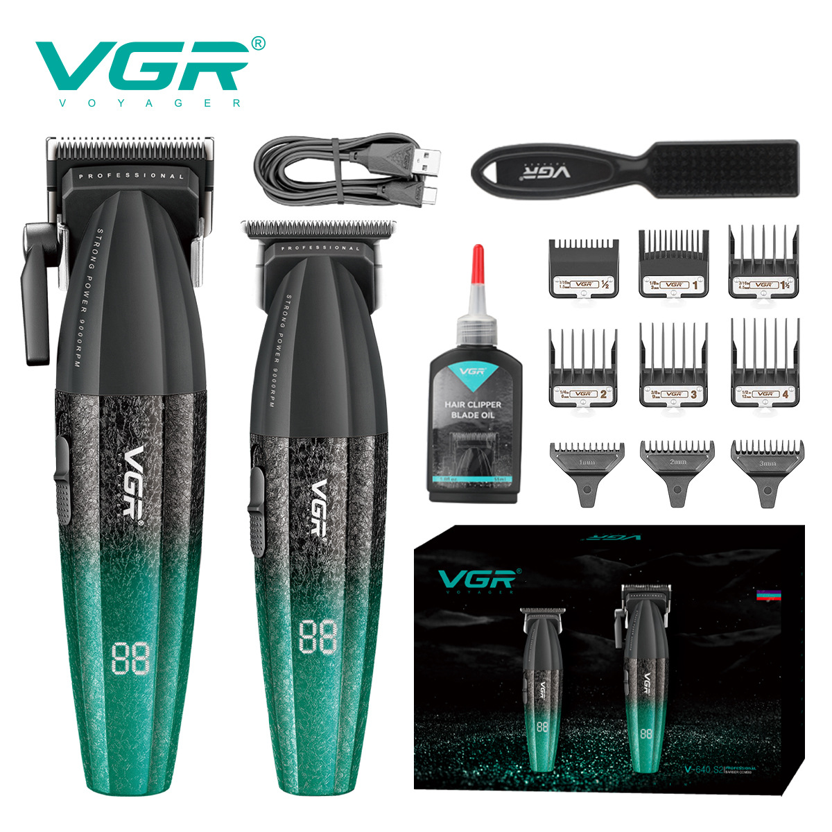 VGR640套装理发器电动推子充电理发剪男士雕刻专业发廊跨境电推剪