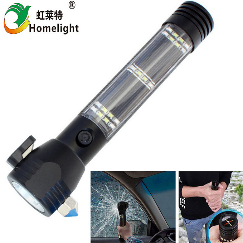 Cob Focused Aluminum Alloy Led Outdoor Vehicle-Mounted Emergency Escape Hammer Flashlight Solar Alarm Warning Device Item Picture