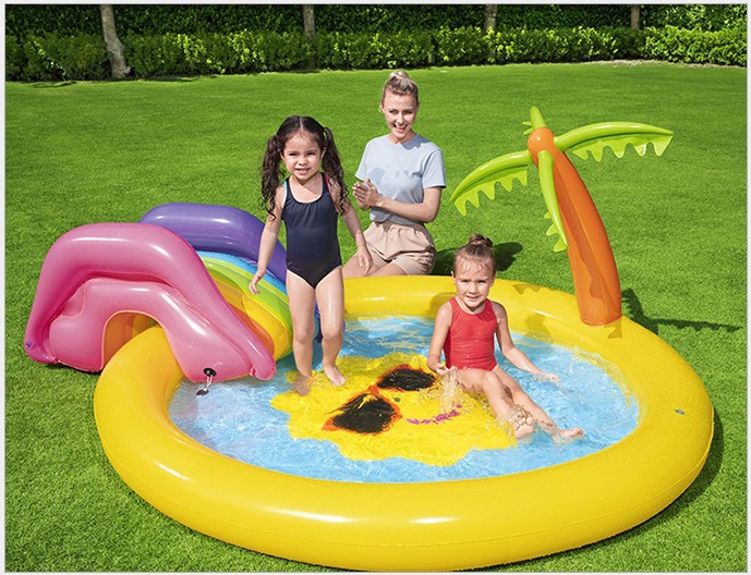 Children's inflatable swimming pool water play set, inflatable bed, sofa chair, glass sand circulating water mattress details Picture