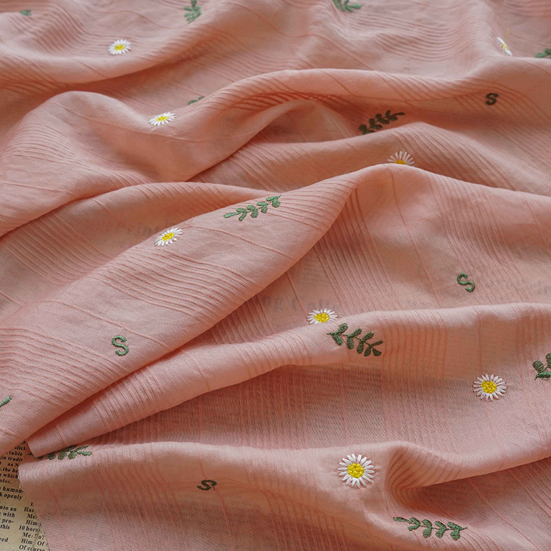 Fresh and soft shirt, spring and summer embroidered dress fabric, small Daisy character mother skin small halter decorative fabric details Picture