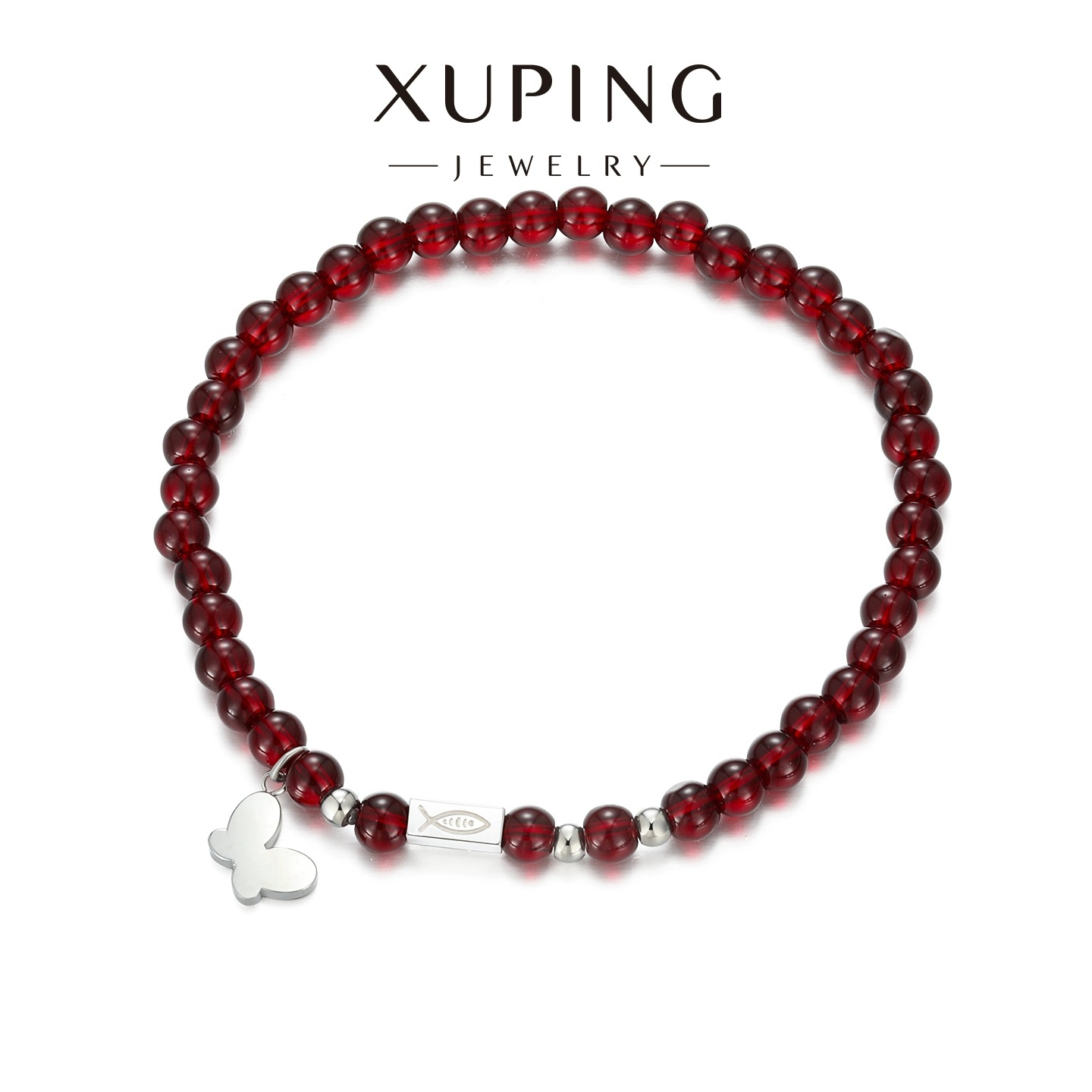 Xuping's new Chinese-style fashionable and simple round bead bracelet exudes an elegant and refined charm. It features butterfly tassels and a garnet red imitation New Year's jewelry for women Item Picture