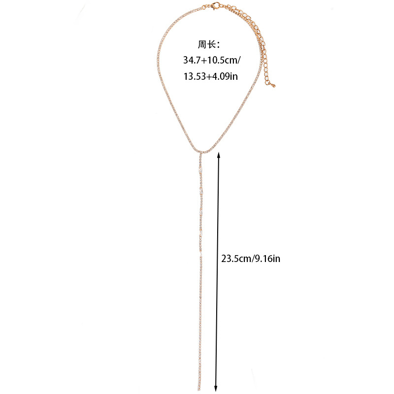 Cross-border new product necklace: Sexy Y-shaped long zircon necklace, European and American InS-style personalized neck-fitting collarbone diamond necklace Specification image
