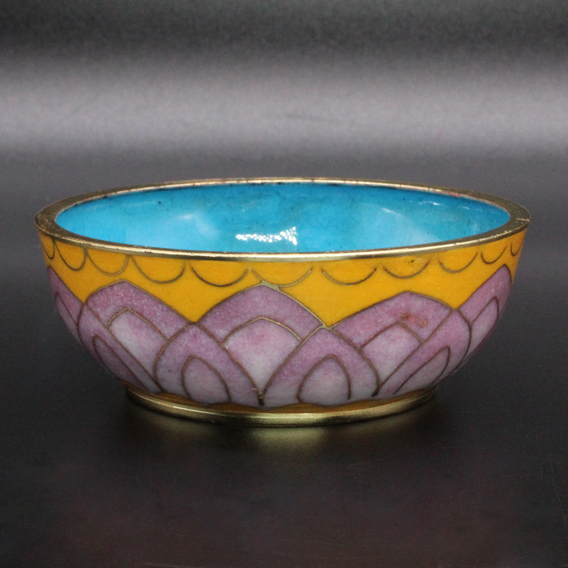 Cloisonne eight-auspicious offering bowl Buddhist ritual vessel, traditional copper body cloisonne enamel polished lotus offering bowl