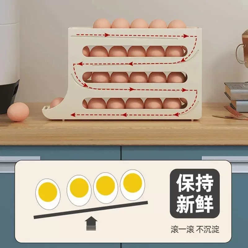 Slide rolling egg storage box, storage for the side door of household refrigerator, kitchen egg retrieval wonder, new automatic rolling egg rack details Picture