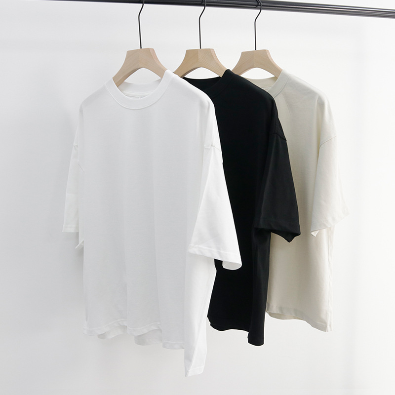 高品质纯棉短宽流行款式T恤衫欧美潮牌重磅超大落肩袖男士体恤衫