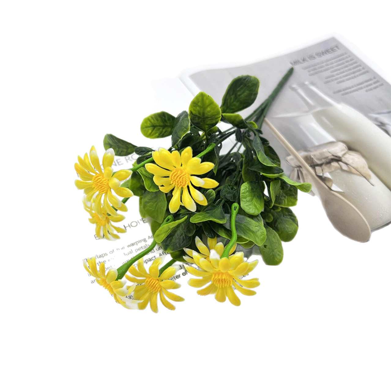 新款仿真洋甘菊小把雏菊仿真花束塑料花户外阳台客厅摆设餐桌摆花