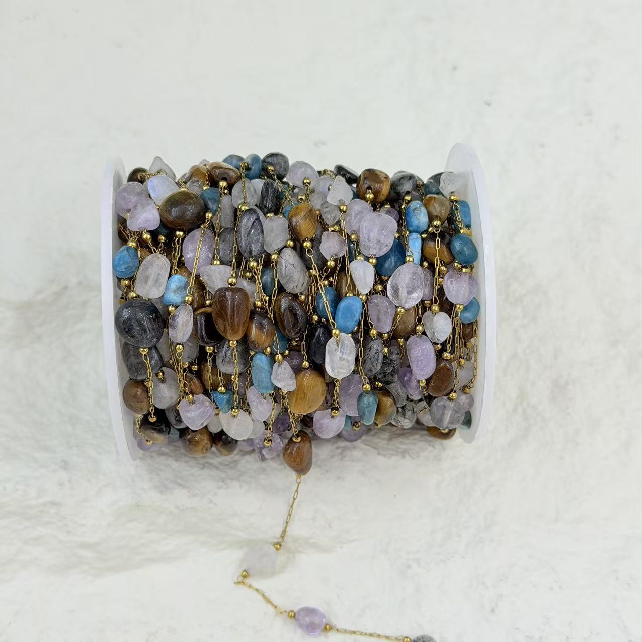 Mixed color natural stone hand-gold-plated chains, semi-finished products, multi-color raw stone loose chains, self-made bracelets, diy accessories wholesale details Picture