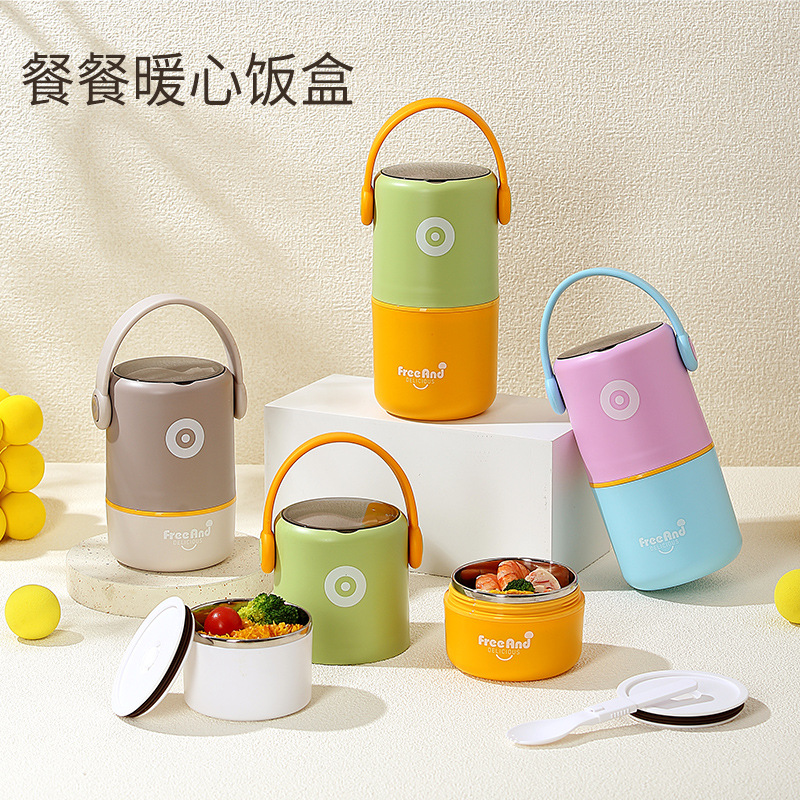 304 stainless steel insulated lunch box, portable double-layer lunch box, insulated bucket, office worker and student sealed lunch box with lid