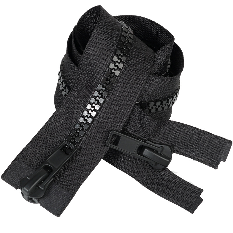 No. 5 double-headed resin zipper, double opening tail, ordinary teeth, black pull lock, clothing, luggage, down jacket, front lapel pull chain Item Picture