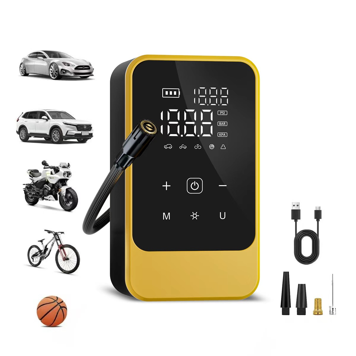 Wireless car air pump, air pump, multi-functional high-pressure electric portable air pump, air pump cylinder, household car air pump, solar portable power bank, high-pressure pump, sup car air pump, jump-start power bank Item Picture