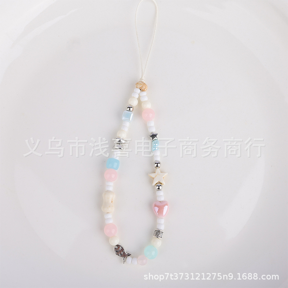 The same style of InS-style mobile phone chain as Xiaohongshu, retro summer vacation, starfish original beaded mobile phone Polaroid pendant Specification image