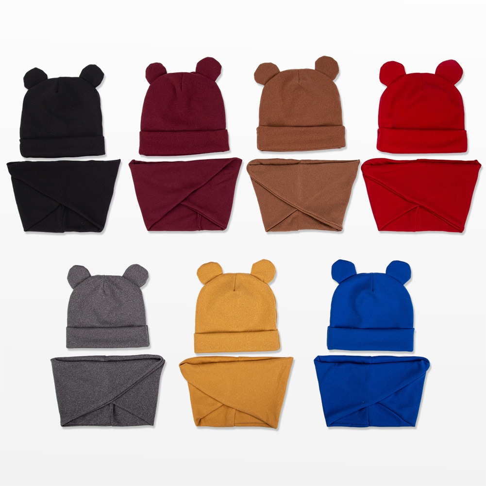 欧美外贸款宝宝胎帽小熊耳朵款婴儿套头帽仿羊绒护卤帽子围巾套装