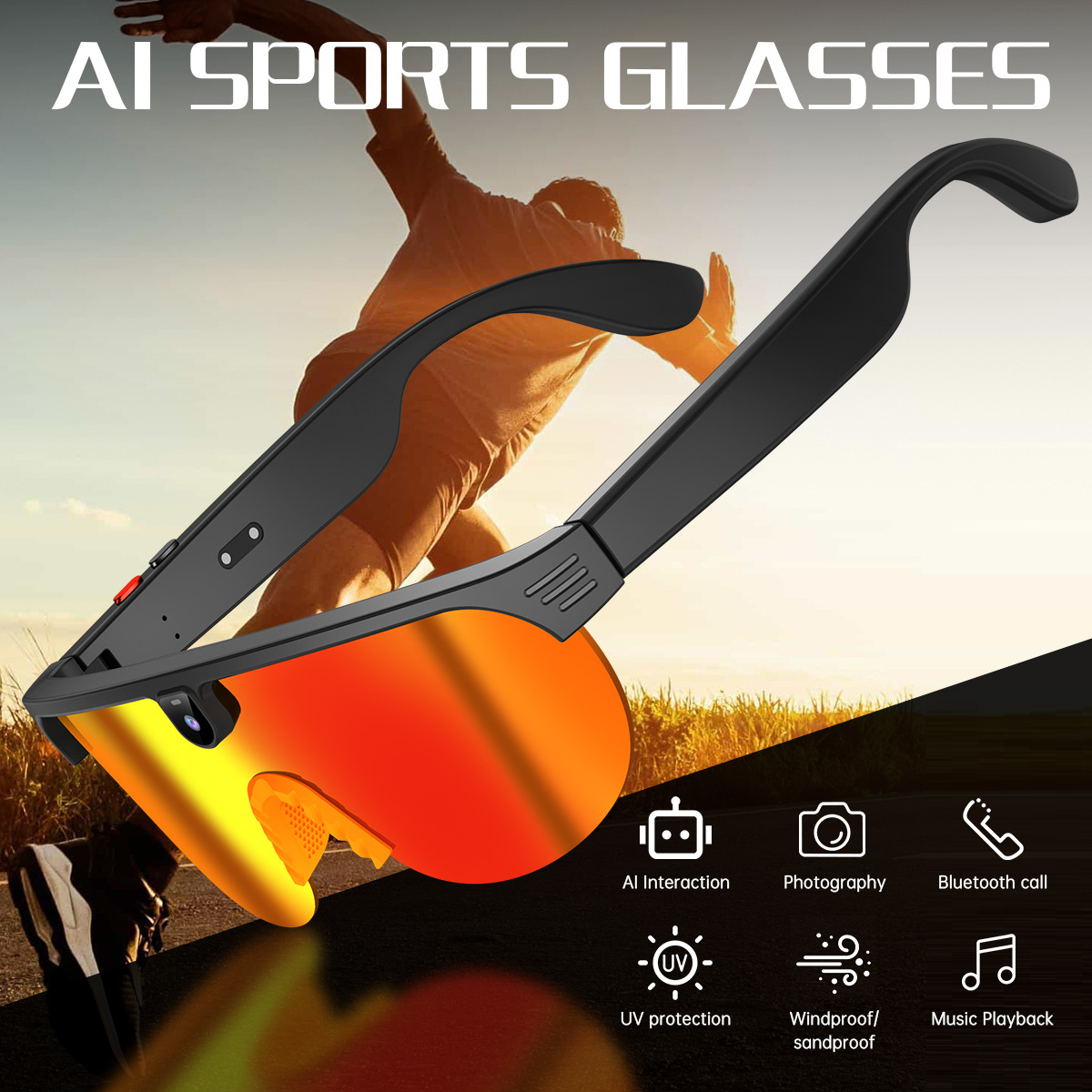نظارات AIMB-G5 الذكية 8 ملايين بيكسل تترجم إلى 1200P تسجيلات صوتية صوتية details Picture