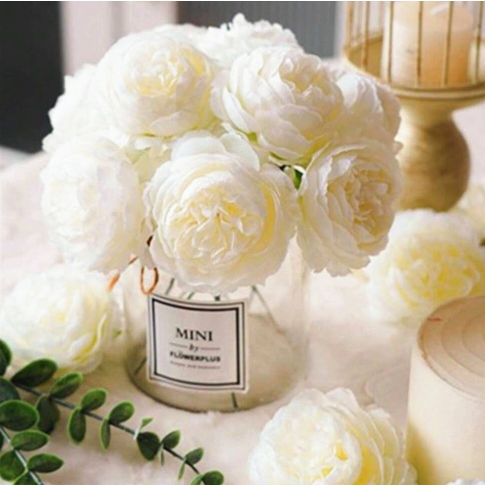 新款跨境外贸新款一件牡丹花玫瑰花 婚庆装饰仿真牡丹花头带茎