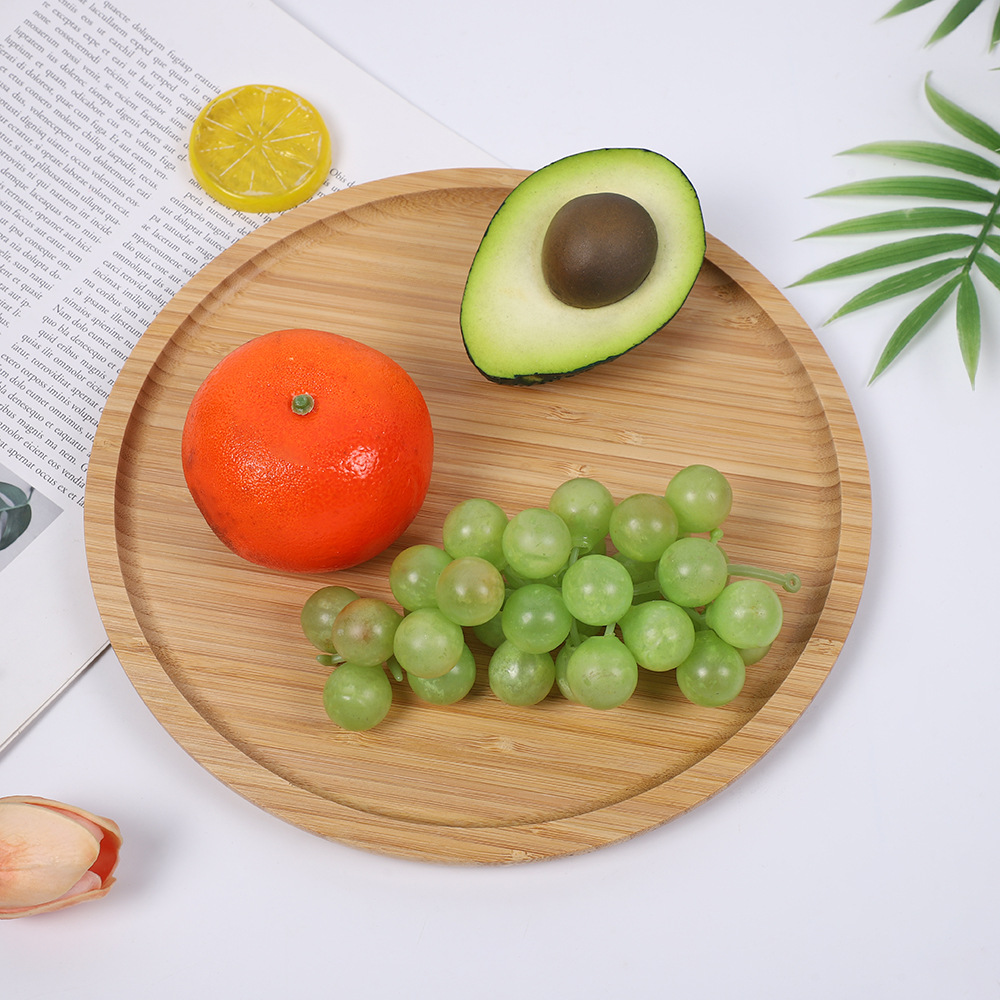 Thickened solid wood circular compartments tray, Western-style steak dessert bamboo plate, home living room bamboo and wood fruit snack plate details Picture
