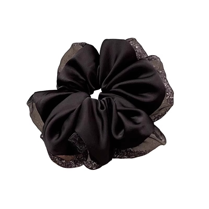 ins High-end French retro laid-back simulation silk satin, large European and American sausage rings, black hair bands, hair accessories and hair ties Item Picture