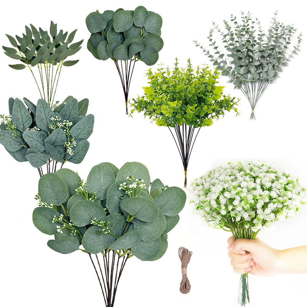 仿真花DIY发饰配件/假花/5朵塑膠花/仿真花/假花批发白底实物图