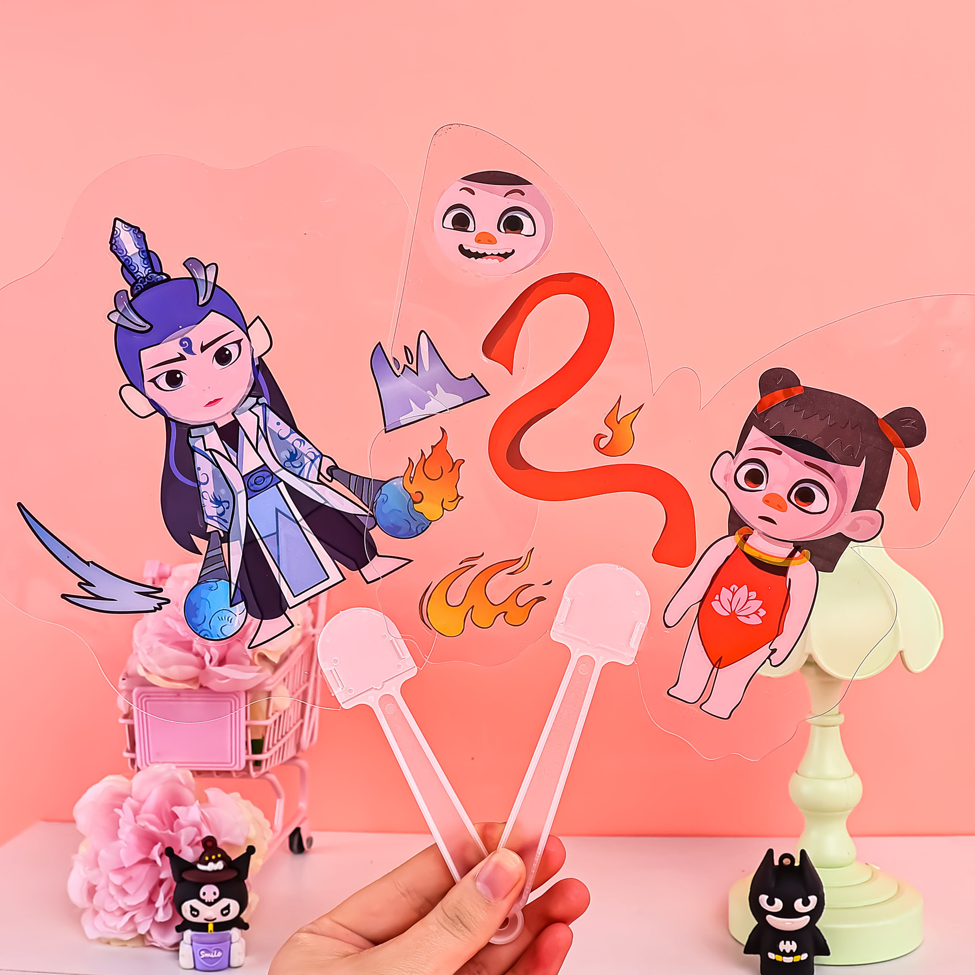 卡通diy咕卡扇子手工贴纸手摇扇宝宝换装折扇益智pvc透明蝴蝶圆扇