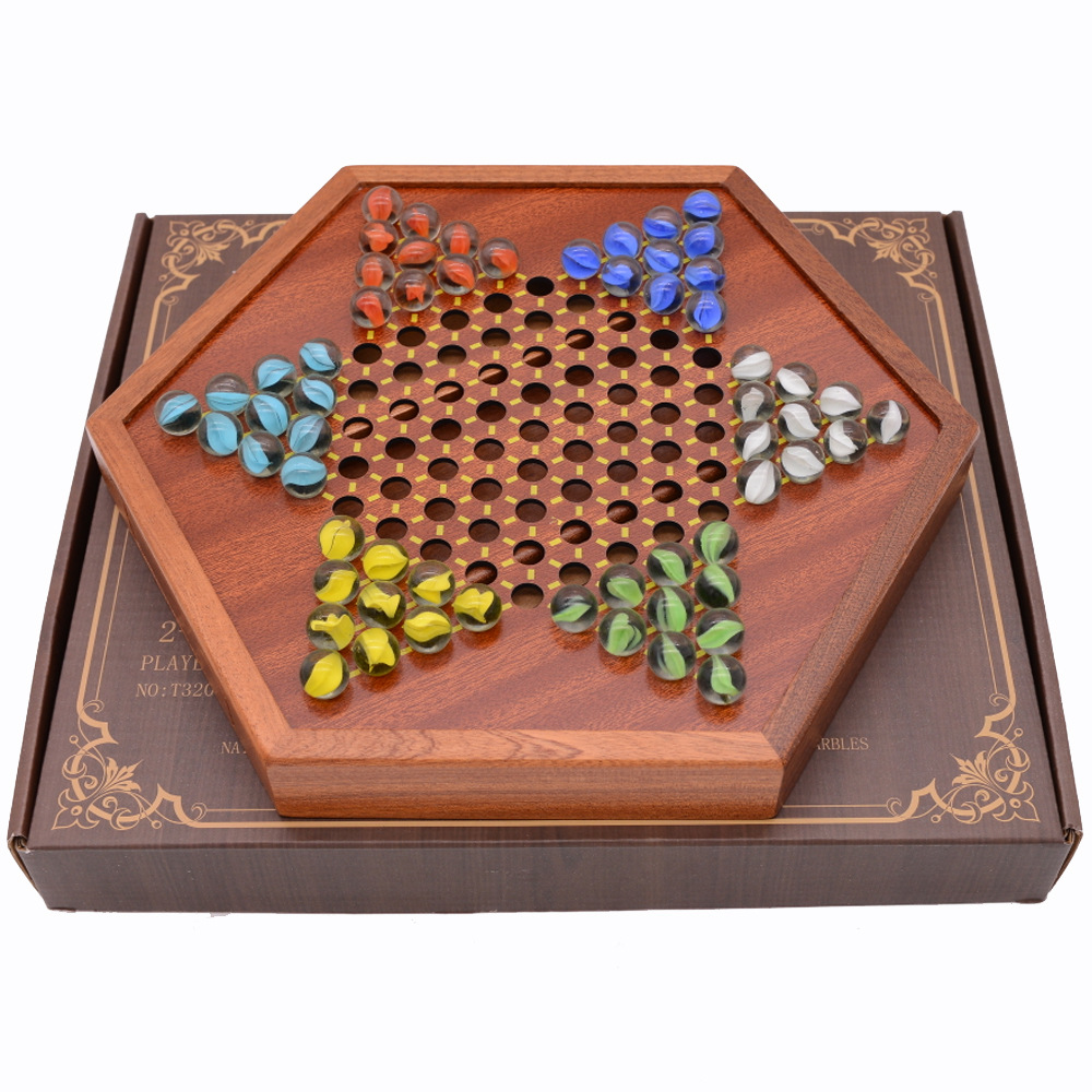 Checkers glass balls, wooden tabletop games, direct sales from the manufacturer, competitive and educational toys, drawer-style portable storage details Picture