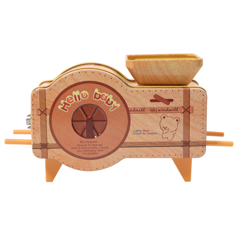 新款风车造型储蓄罐八音盒带锁发条存钱罐创意复古储蓄罐家具摆件