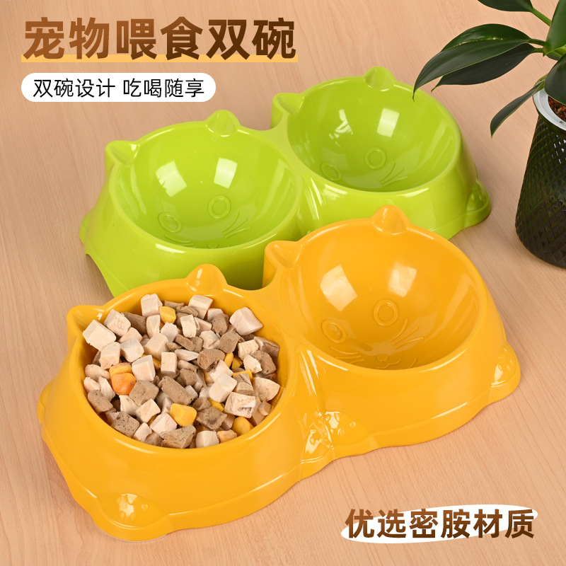 猫碗仿陶瓷宠物双碗倾斜口护颈猫食盆水盆可爱卡通狗碗亚马逊批发