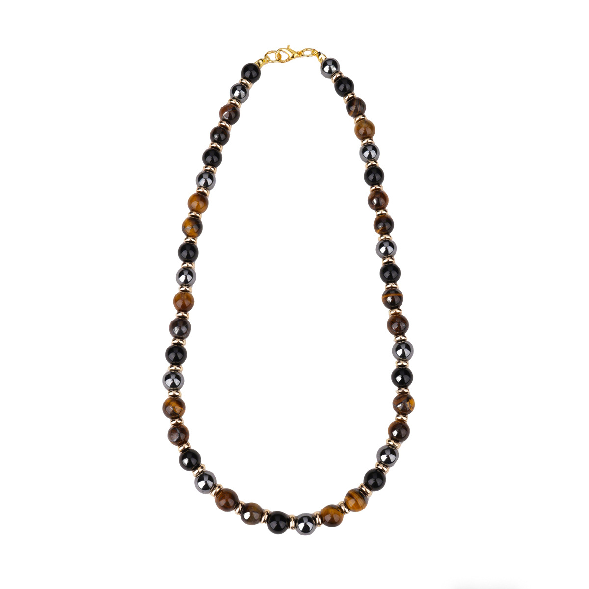 Retro light luxury tiger's eye stone agate necklace and bracelet, Melade-style natural stone spliced commuting all-purpose jewelry set details Picture