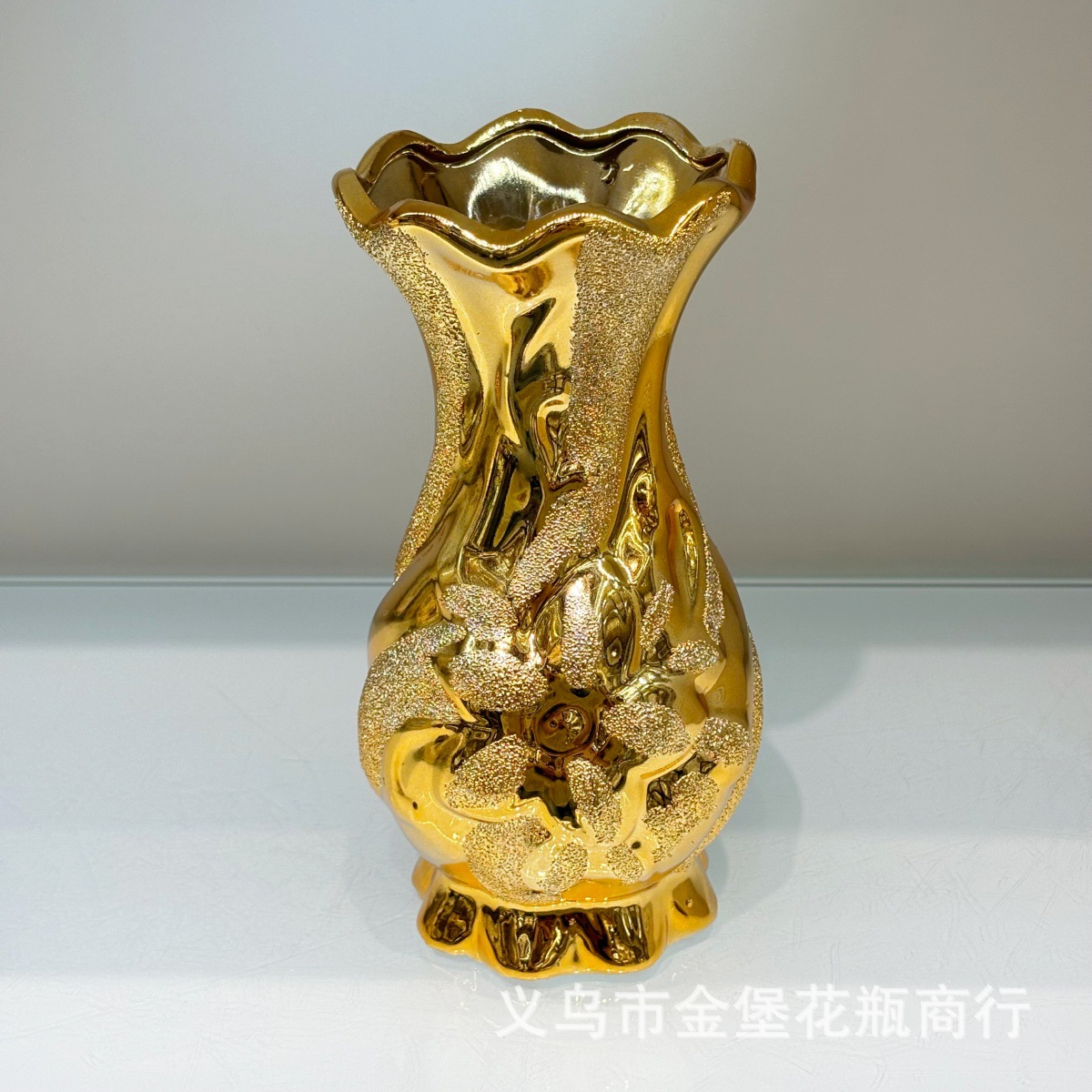10寸陶瓷描金观音甘露瓶佛前供奉金色供瓶佛具