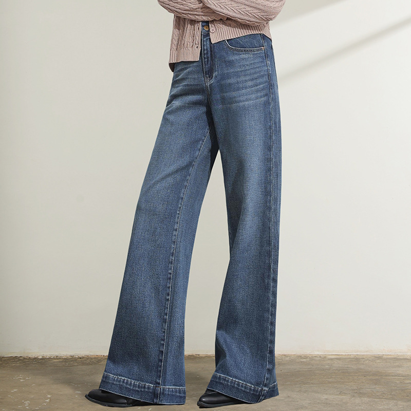 厂家直销新款宽边裤脚微喇牛仔裤女垂感宽松显瘦筒喇裤拖地裤休闲