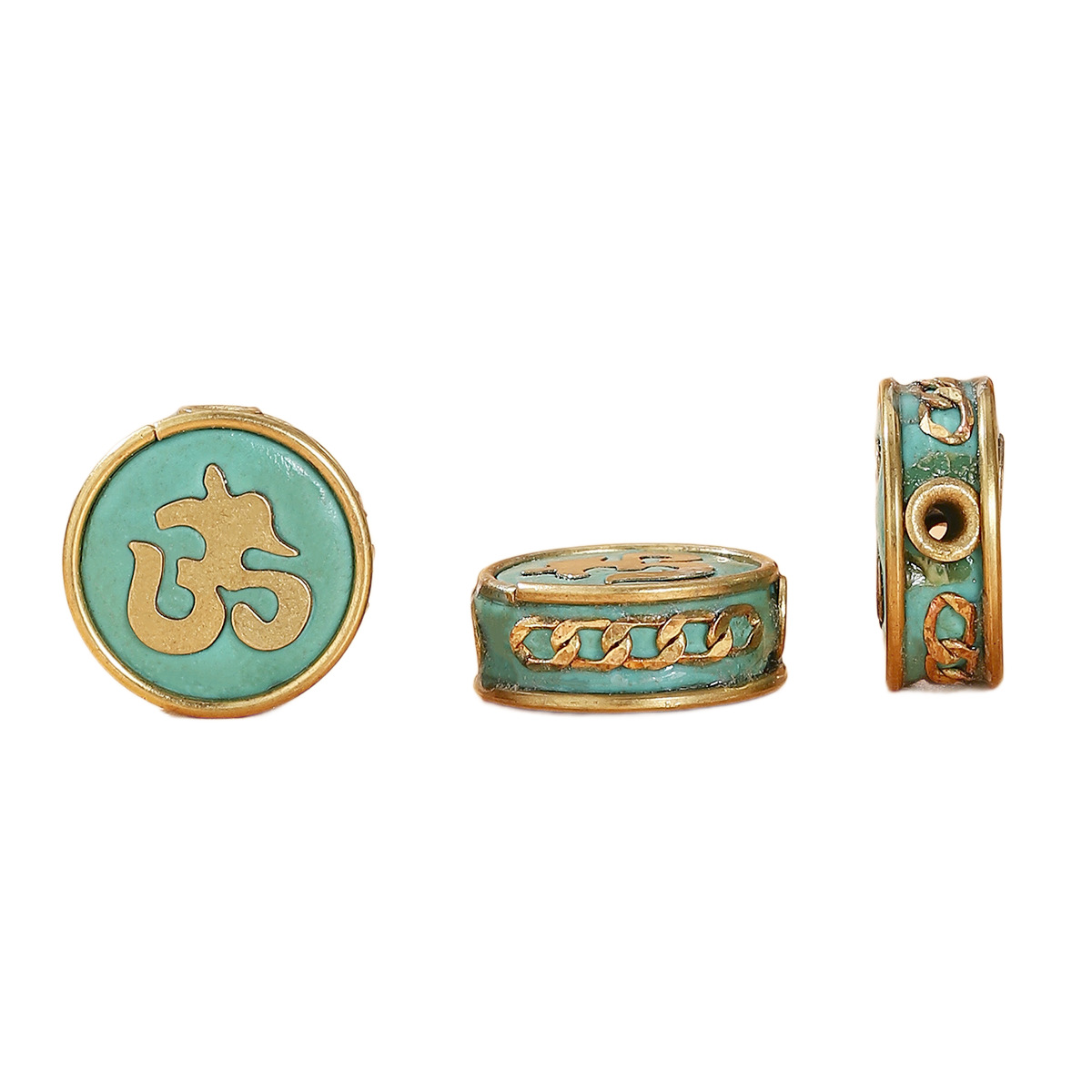 Tibetan-style Nepalese blue turquoise bucket beads, retro ethnic style DIY jewelry accessories, partition beads, brass inlaid cultural play beads Item Picture