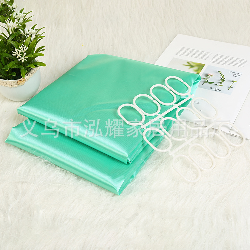 热销涤纶色丁纯色防水沐浴帘卫生间浴帘挡水隔断帘送挂钩厂家直销细节图