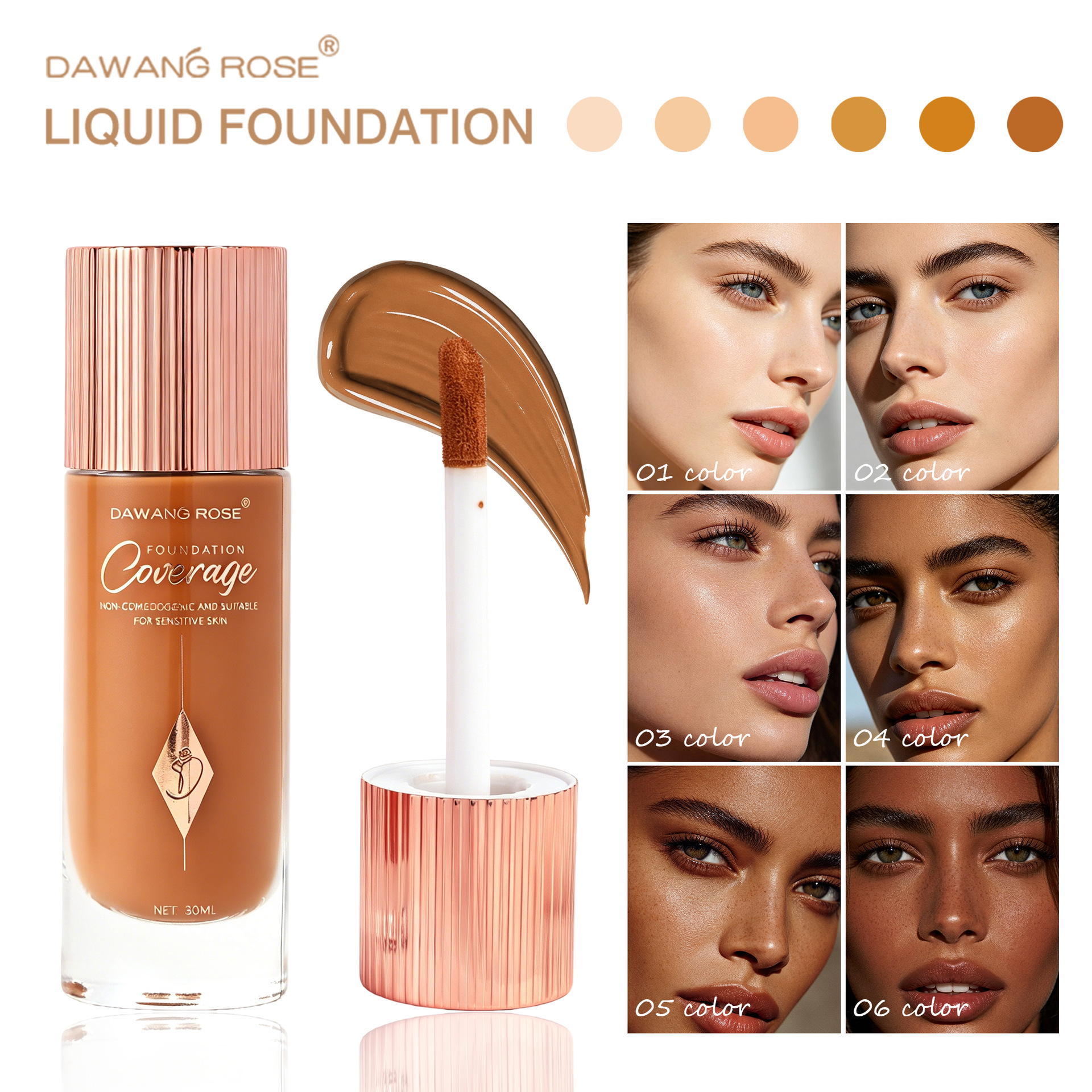 DAWANG ROSE Cross-border Foundation Concealer, Light and thin, no smudging, no powder sticking, dry skin Cream Foundation
