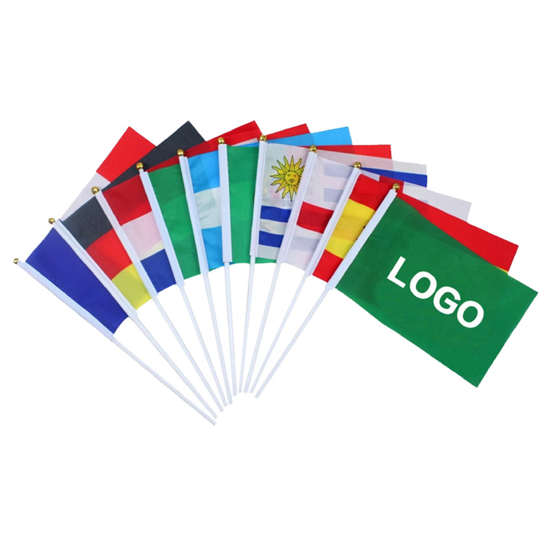 Cross-border hand-held flag logo printing, festival flags, cheering hand-held flags, tour guide advertising flags, custom-made polyester fabric Application Scenario