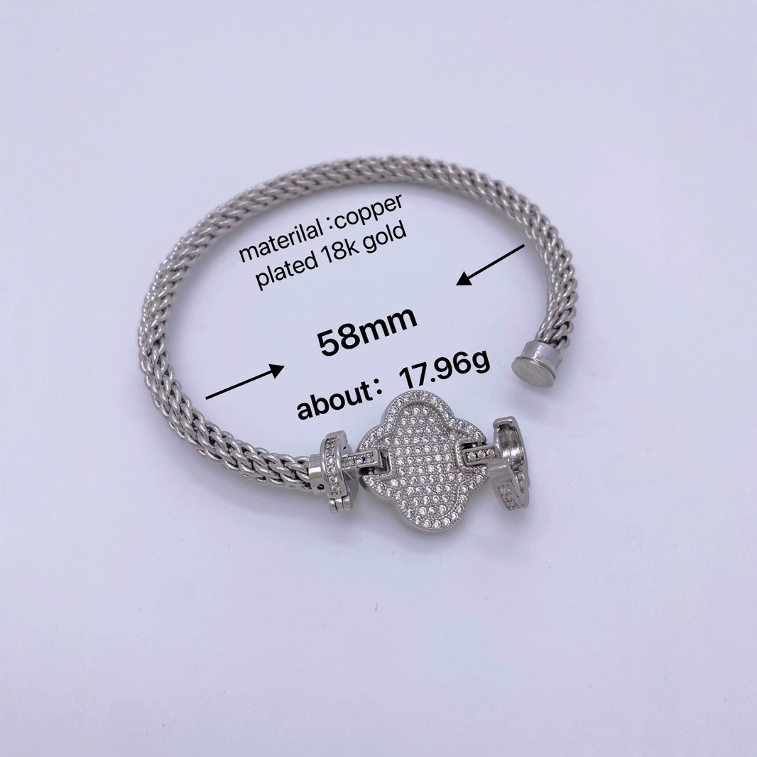 European and American cross-border high-end fashion micro-inlaid zircon four-leaf clover bracelet for women, gold-plated and fully inlaid zircon jewelry Specification drawing