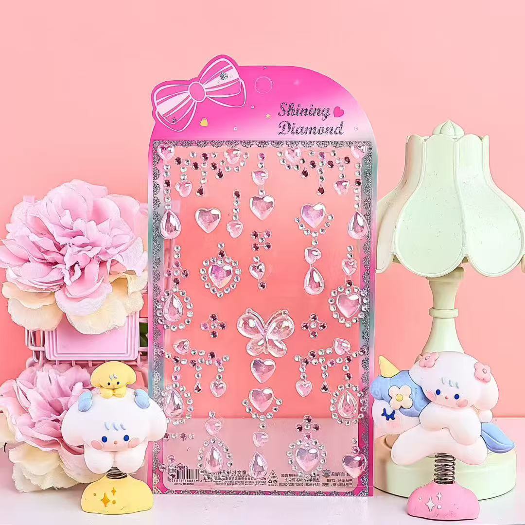 Cartoon shiny and sparkling diamond stickers for girls, cute stickers for children, princesses, relief diamond wholesale details Picture