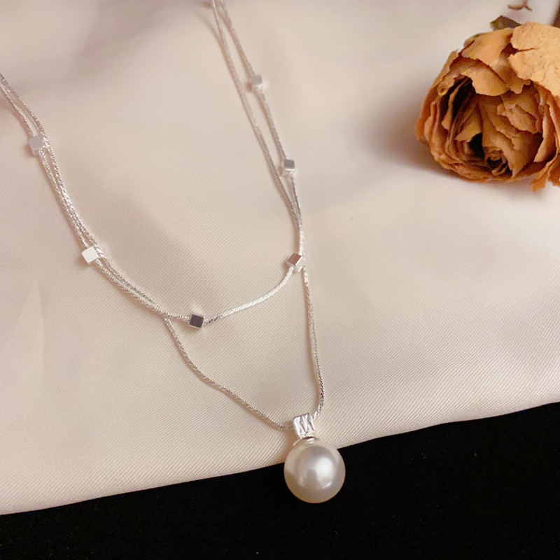 Summer sweet and cool, spicy girl, high-end design, double-layer thick silver pearl necklace, women's separable double-piece set collarbone chain Application Scenario