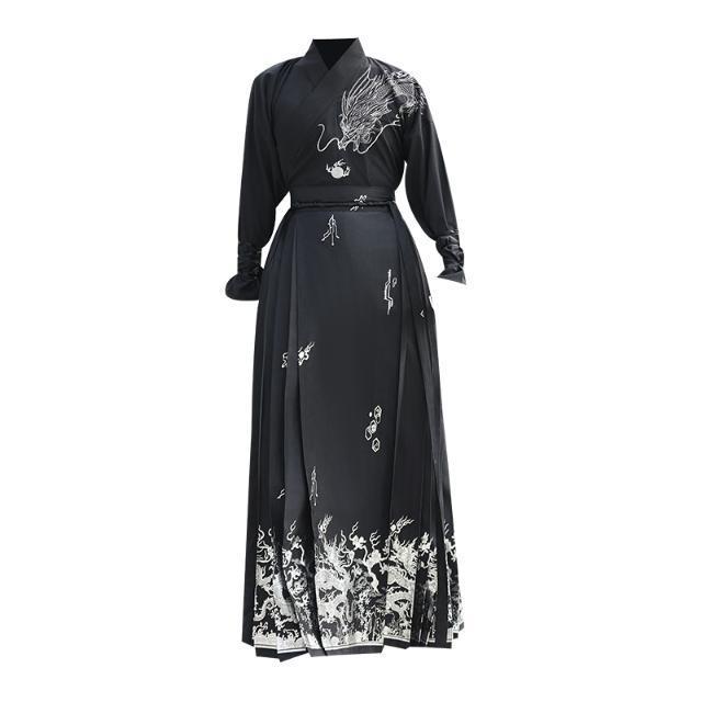 Order for Chinese trend Hanfu men's Chinese-style embroidered cross-collar long-sleeved gold-embossed horse-face skirt Hanfu women's martial arts style set Item Picture
