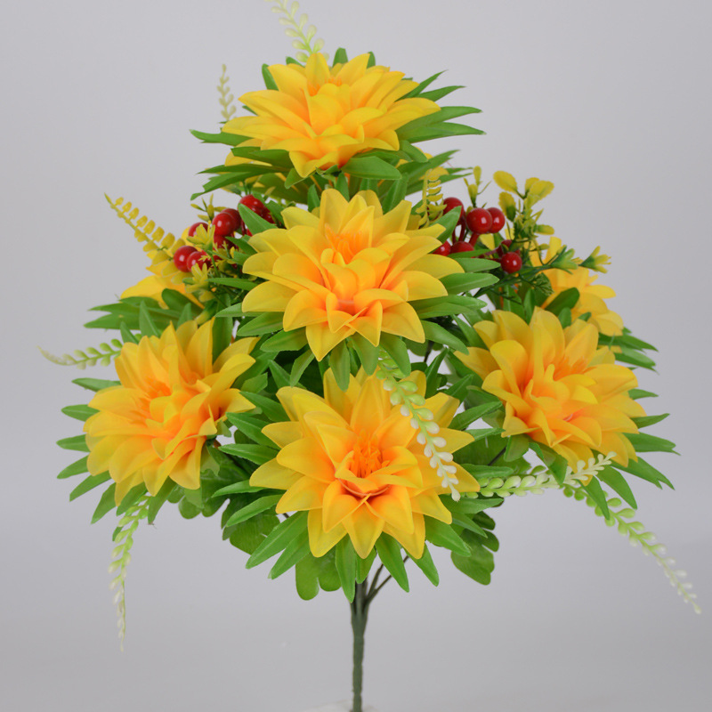 Simulated chrysanthemum bouquets for the Qingming Festival, silk flowers for tomb worship, plastic flower and chrysanthemum potted plant manufacturers details Picture