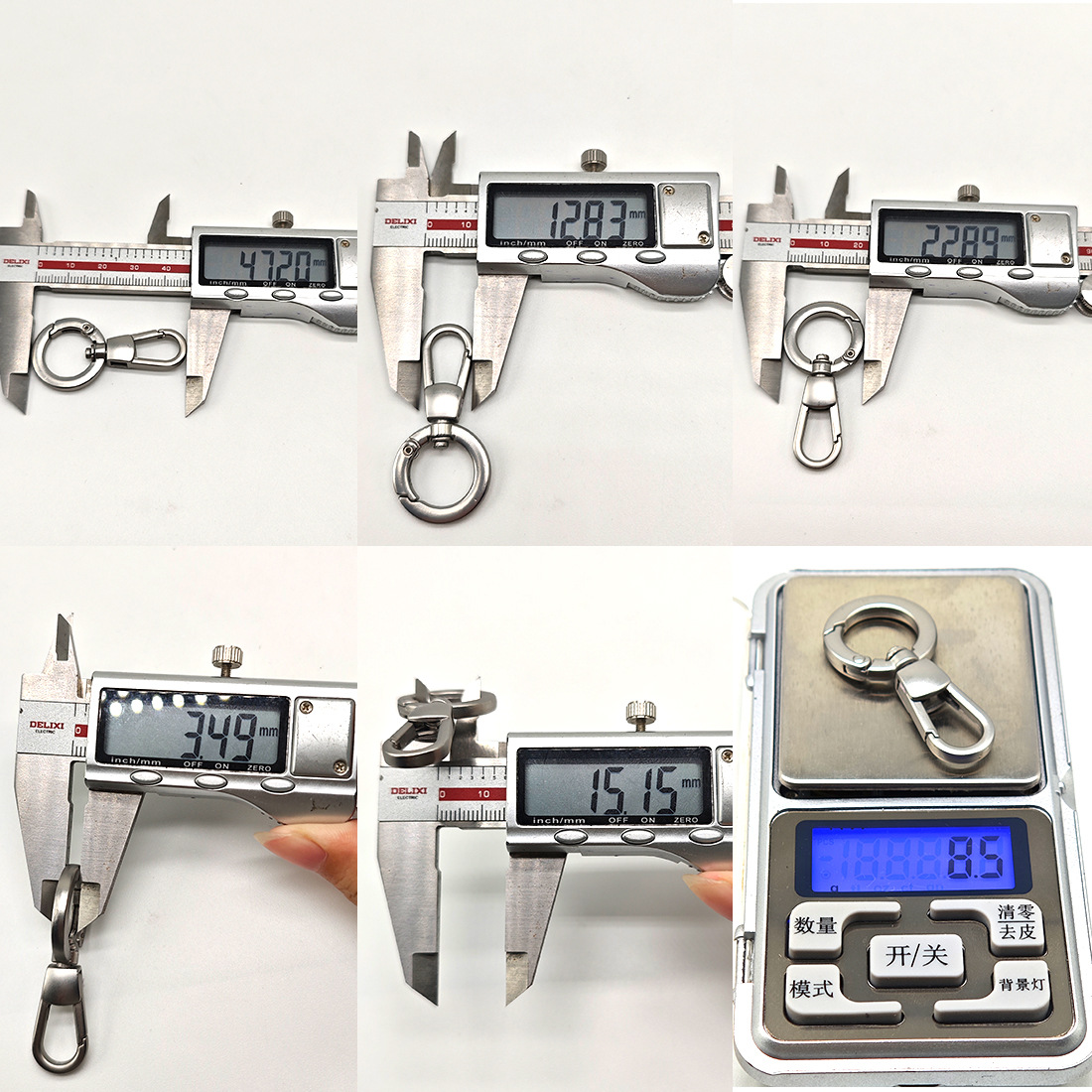 A 4-inch flat wire spring coil with matte silver plating, one-piece dog hook and mobile phone lanyard accessory, a diy board hook Specification drawing