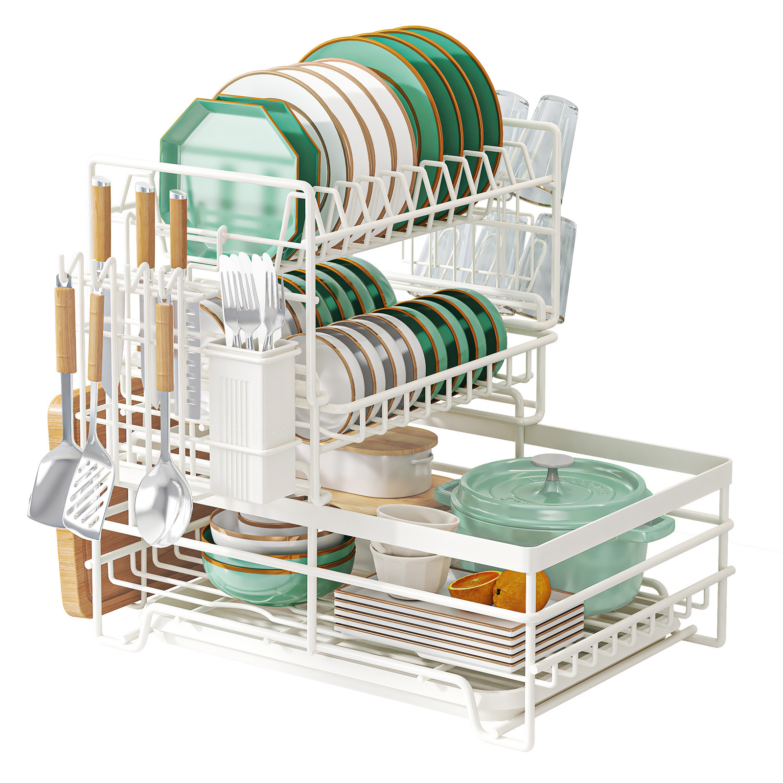 Cross-border Amazon draining bowl rack, kitchen dish storage rack, countertop dish rack, multi-functional double-layer storage rack Application Scenario
