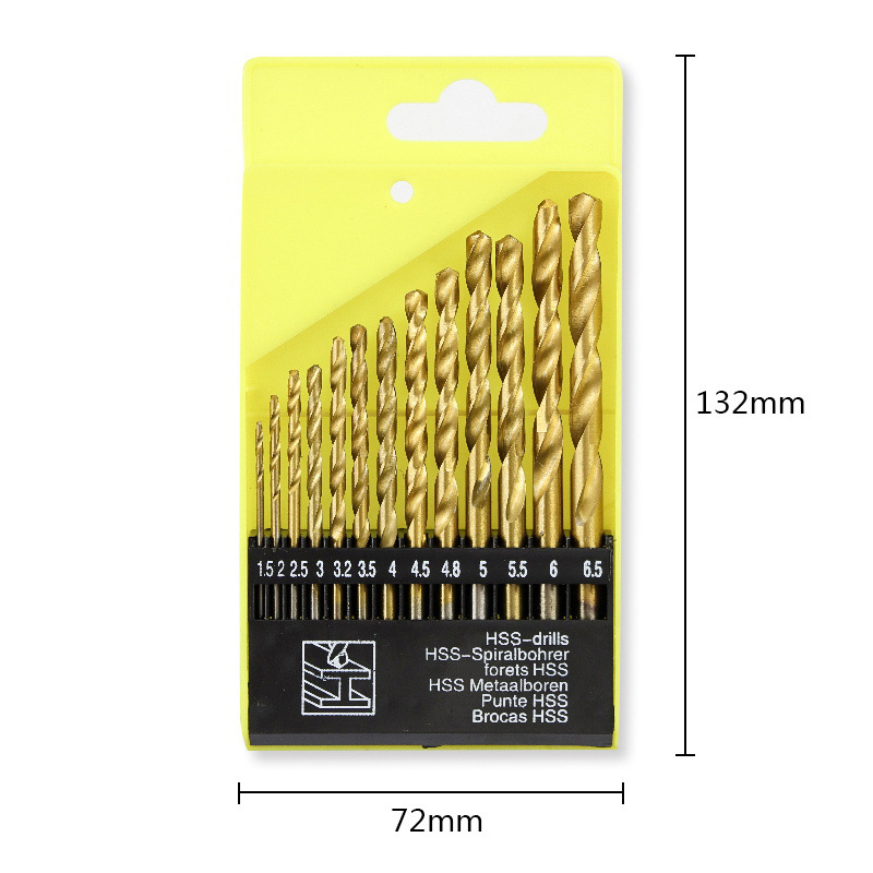 Xin Sentuo 13-piece set of titanium-coated twist drill, hand drill, drilling tool, drill bit set, titanium-coated opening woodworking drill bit Specification drawing