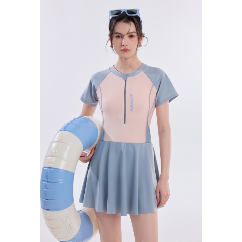 游泳衣女裙式连体保守2026新款温泉游泳馆度假学生遮肚显瘦泳装图