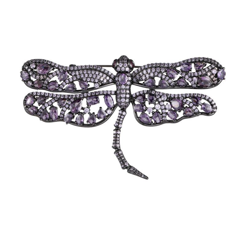The new micro-inlaid zirconium dragonfly brooch exudes a light luxury and high-end style. It is a fashionable insect corsage suit jacket accessory and a women's brooch Item Picture